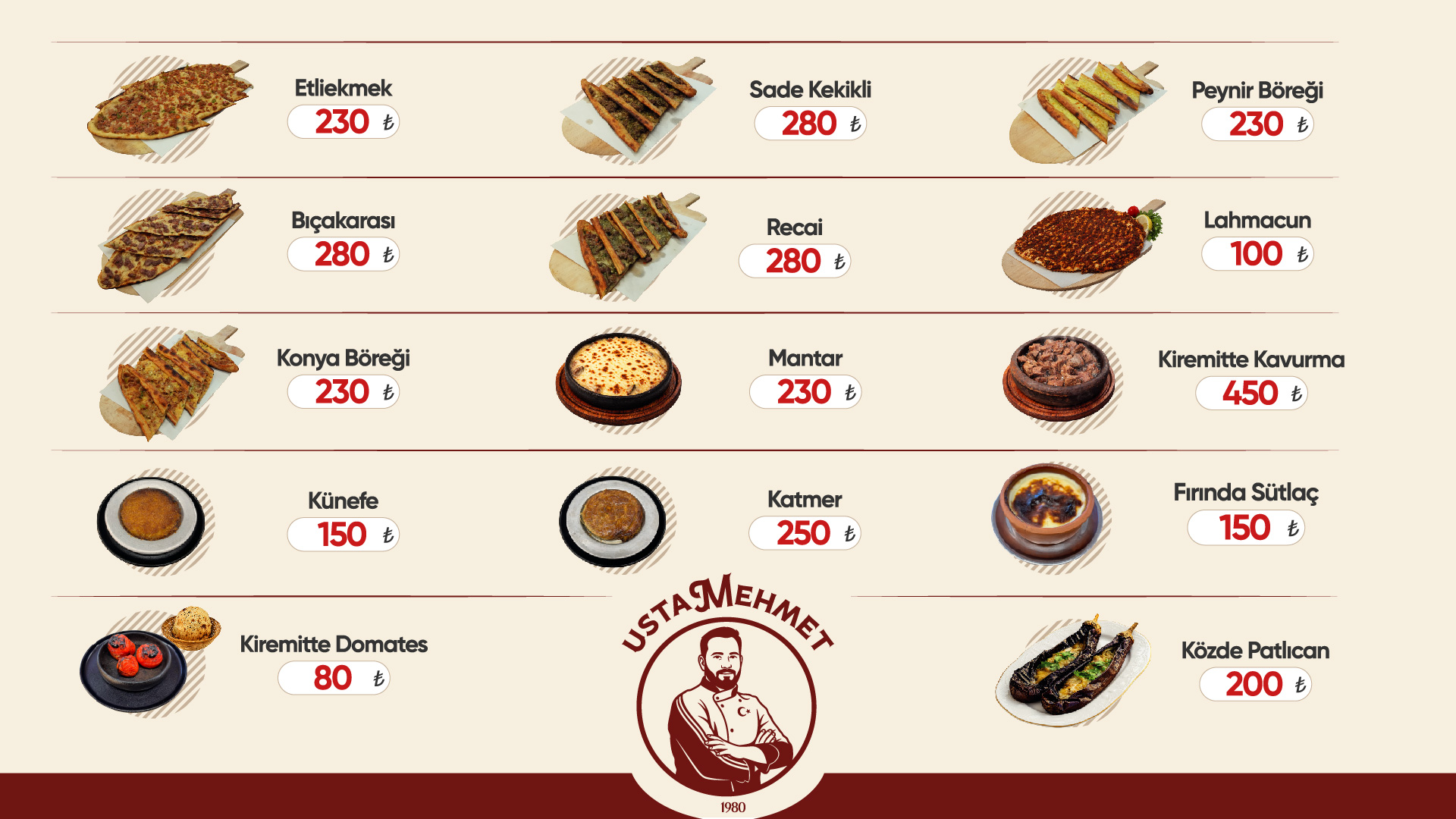 Usta Mehmet Restoran Menüsü